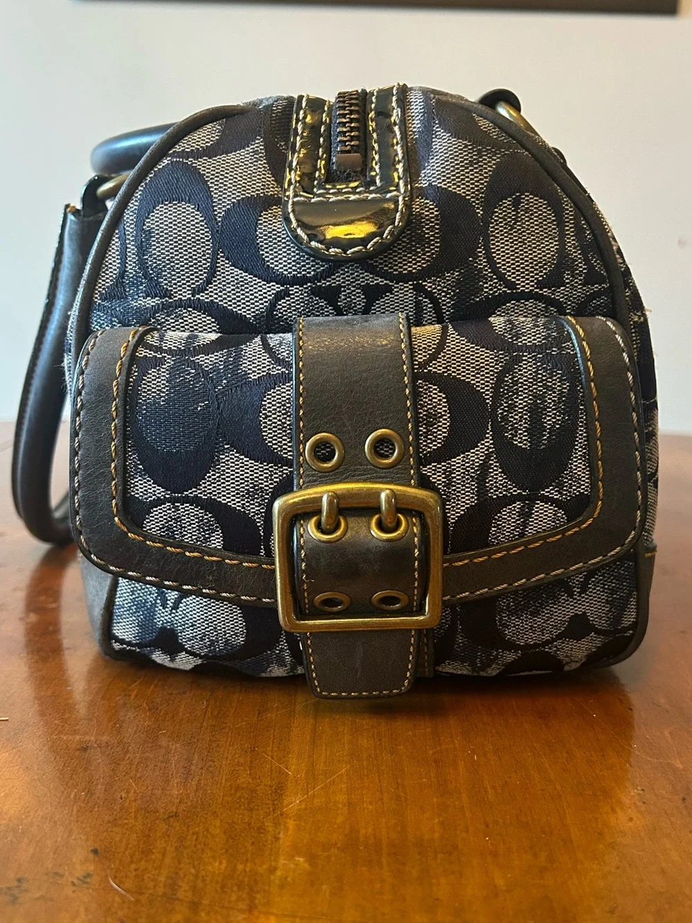 Coach Vintage Y2K Denim Signature Soho Boston Bag Wallet Blue Suede Leather 2186